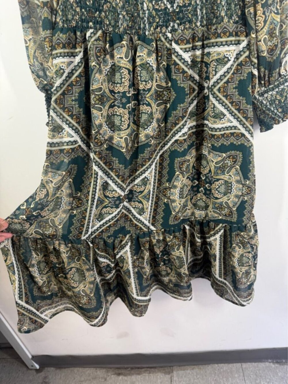 Apricot Paisley Mini Dress Green Size 6 Boho Cottagecore Festival Vacation Chic - Picture 6 of 16
